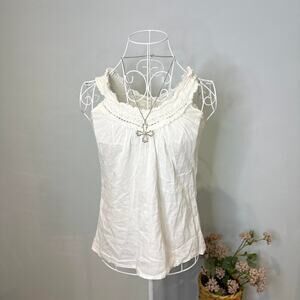 vintage y2k white fairy babydoll cami tank top with embroidered neckline